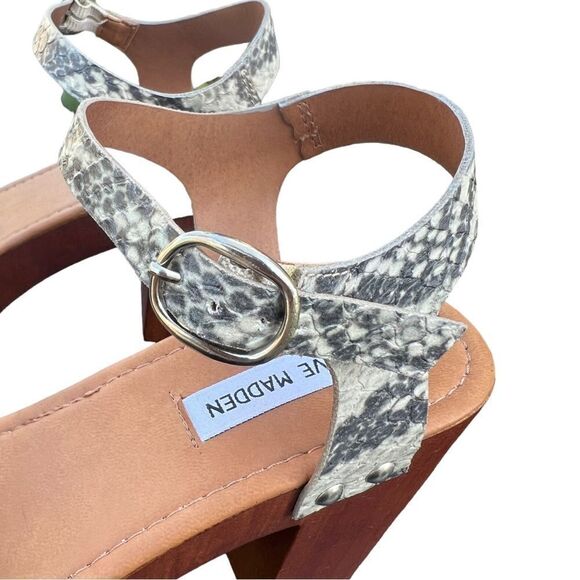 Steve Madden Luna Natural Snake Wooden Platform white Chunky Heel Sandals sz 10 - Picture 3 of 11